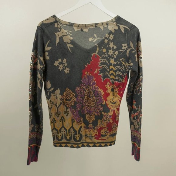 Etro Grey and Red Sequin-Embellished Floral Sweater - Picture 3 of 8